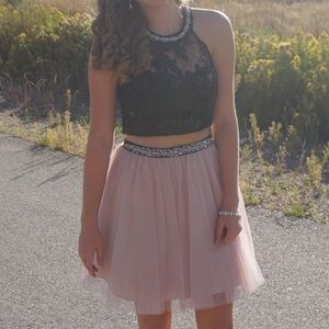 TwoPiece EmbellishedLace BlackPink HomecomingDress